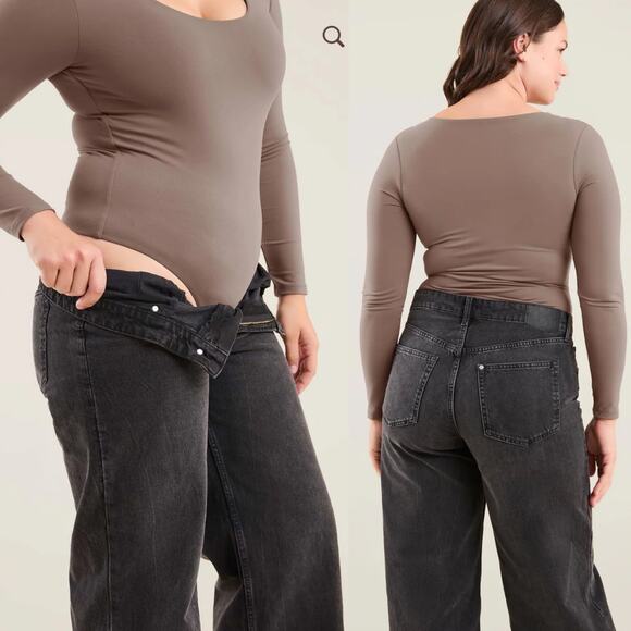 Nuuds Bodysuit Plus Size Brown Mocha Long Sleeve Scoop Neck Stretchy XXXL 3X - Picture 2 of 7